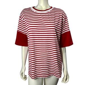Liz Baker Red White Stripe Tee Size 1X Short Sleeve